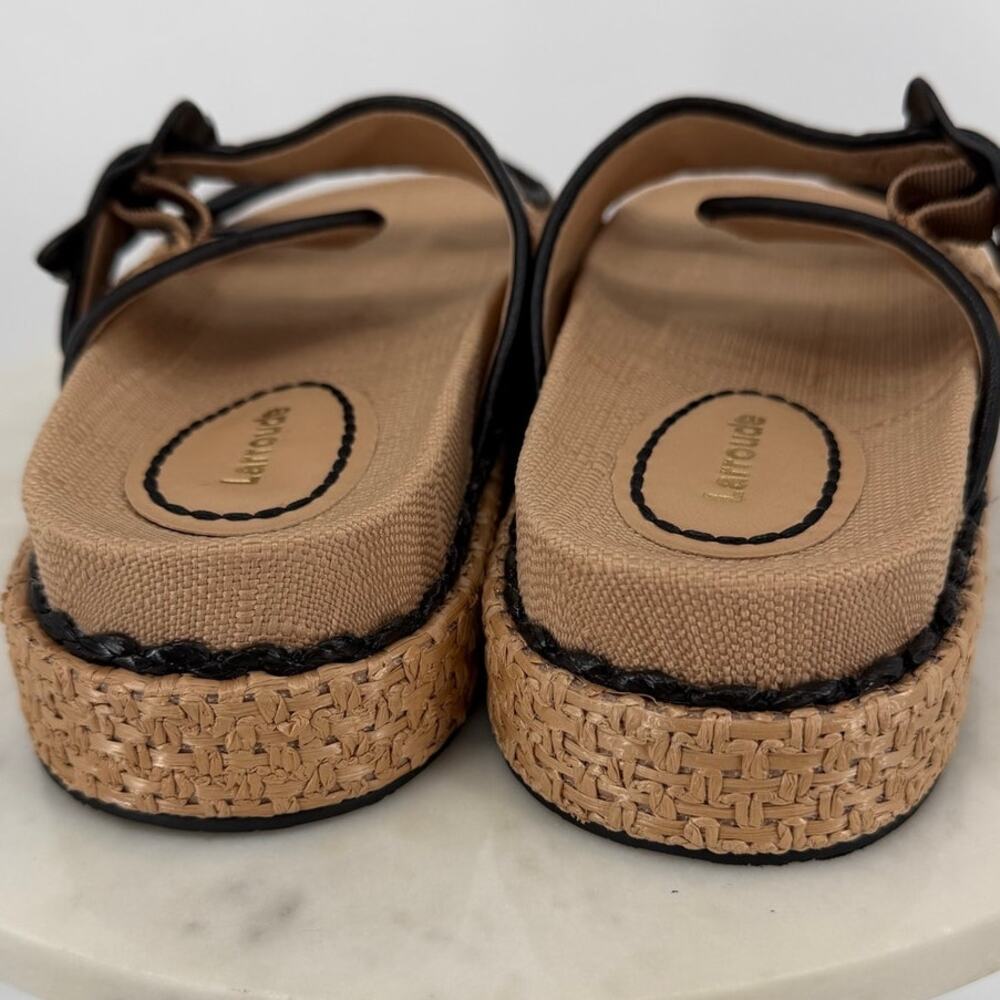 Larroude Maui Slide Natural Raffia Black Trim Sandals Size 7 - Picture 6 of 7